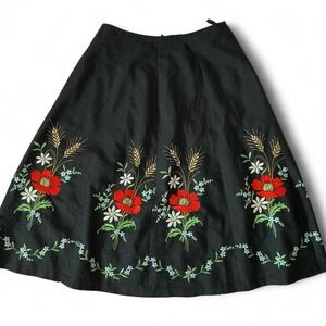 Embroidered‎ Floral Midi Skirt Black Cottagecore Prairiecorecore